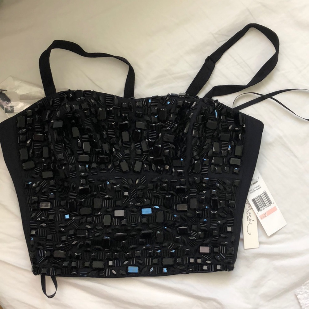 Phoebe Couture beaded black bustier top